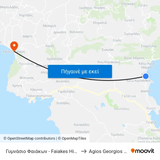 Γυμνάσιο Φαιάκων - Faiakes High School to Agios Georgios Pagon map