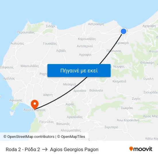 Ρόδα Φανάρια to Agios Georgios Pagon map