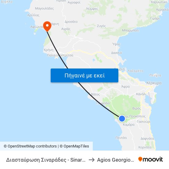 Διασταύρωση Σιναράδες - Sinarades Junction to Agios Georgios Pagon map
