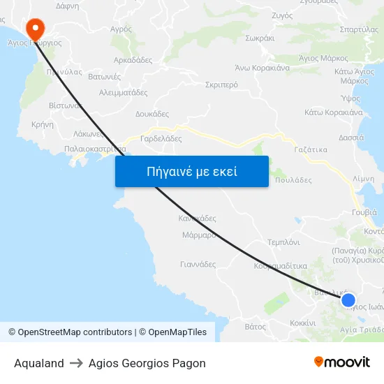 Aqualand to Agios Georgios Pagon map