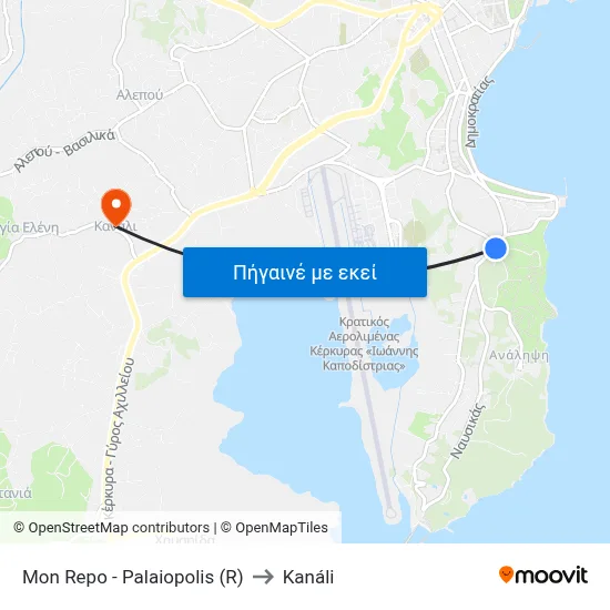 Mon Repo - Palaiopolis (R) to Kanáli map