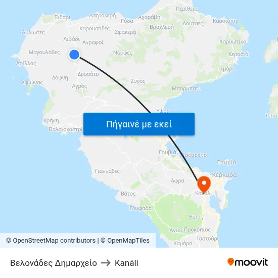 Βελονάδες  Δημαρχείο to Kanáli map