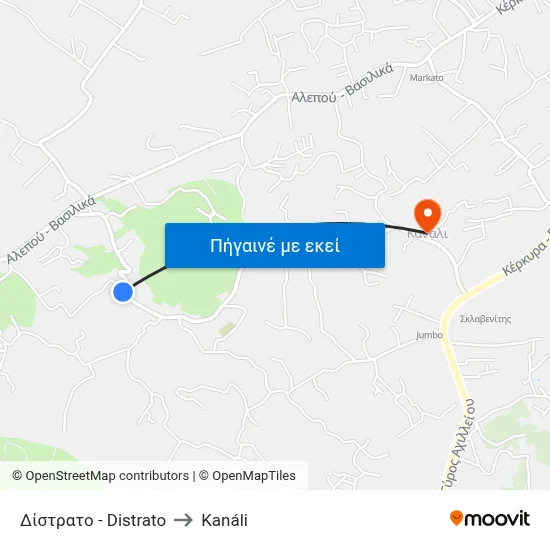 Δίστρατο - Distrato to Kanáli map