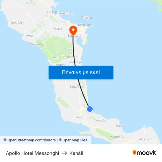Apollo Hotel Messonghi to Kanáli map