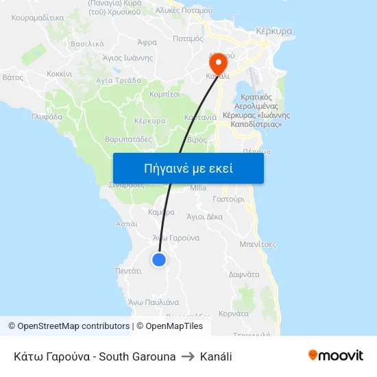 Κάτω Γαρούνα - South Garouna to Kanáli map