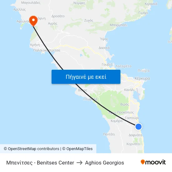 Μπενίτσες - Benitses Center to Aghios Georgios map
