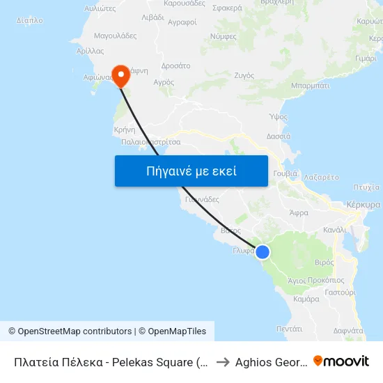 Πλατεία Πέλεκα - Pelekas Square (Terminal) to Aghios Georgios map