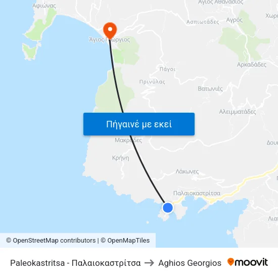 Paleokastritsa - Παλαιοκαστρίτσα to Aghios Georgios map