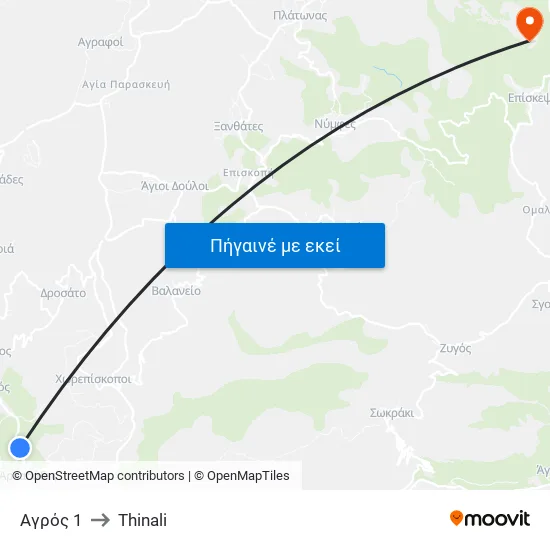 Αγρός 1 to Thinali map