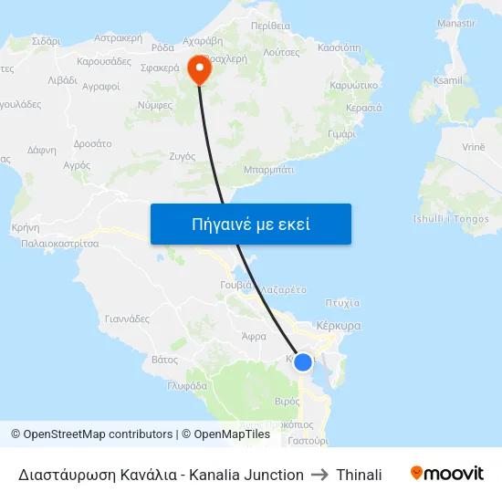 Διαστάυρωση Κανάλια - Kanalia Junction to Thinali map