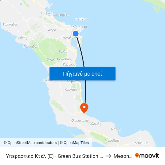 Υπεραστικό Κτελ (E) - Green Bus Station (R) to Mesongí map