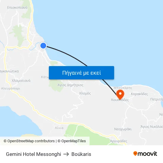 Gemini Hotel Messonghi to Boúkaris map