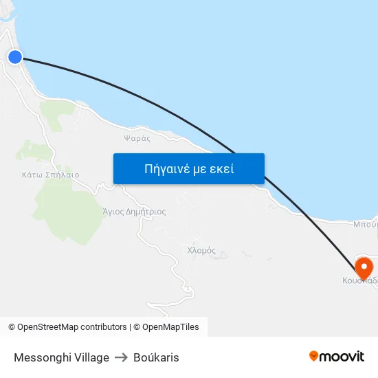 Messonghi Village to Boúkaris map