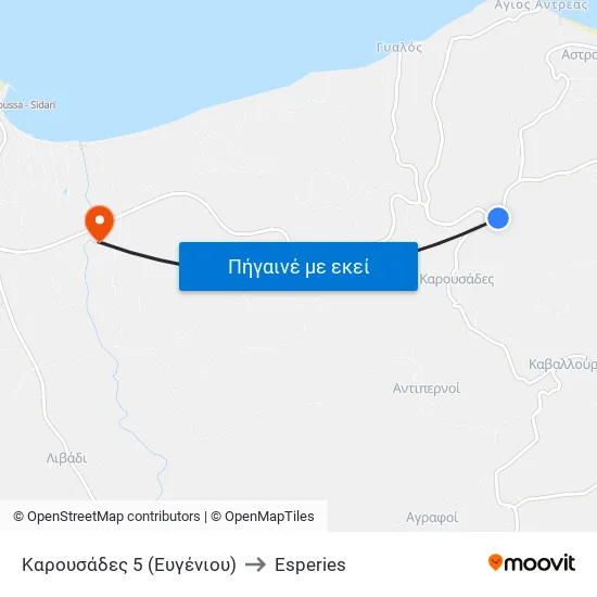 Ευγένιου to Esperies map