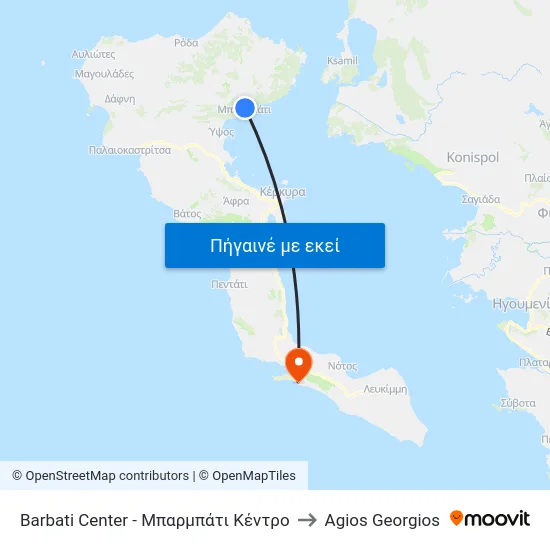 Barbati Center - Μπαρμπάτι Κέντρο to Agios Georgios map