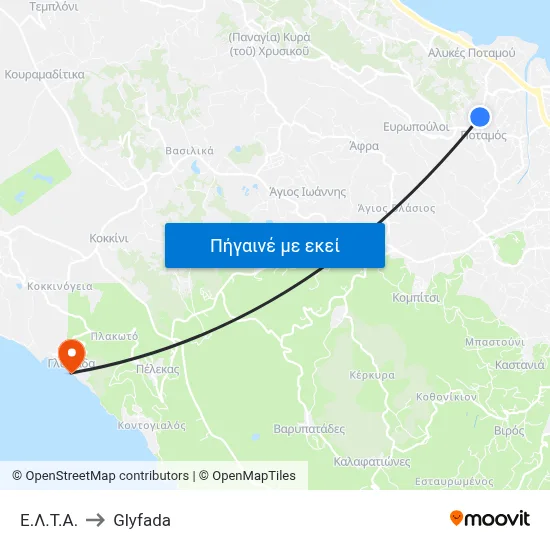 Ε.Λ.Τ.Α. to Glyfada map