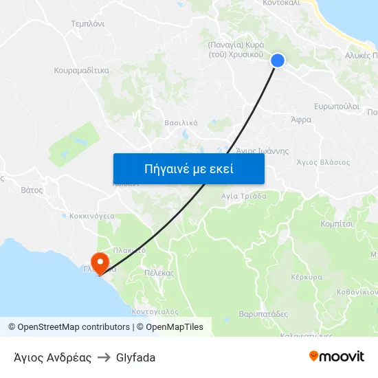 Άγιος Ανδρέας to Glyfada map