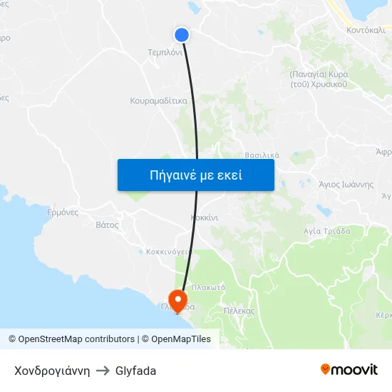 Χονδρογιάννη to Glyfada map