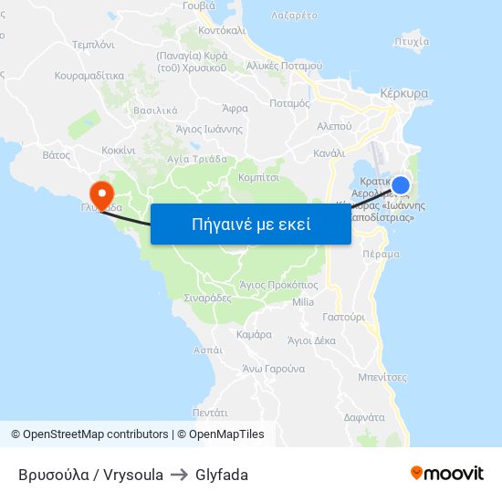 Βρυσούλα / Vrysoula to Glyfada map