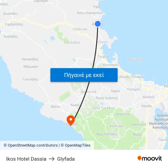 Ikos Hotel Dassia to Glyfada map