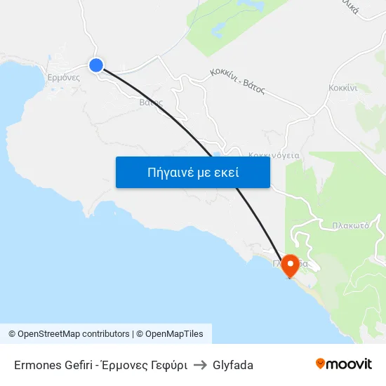 Ermones Gefiri - Έρμονες Γεφύρι to Glyfada map