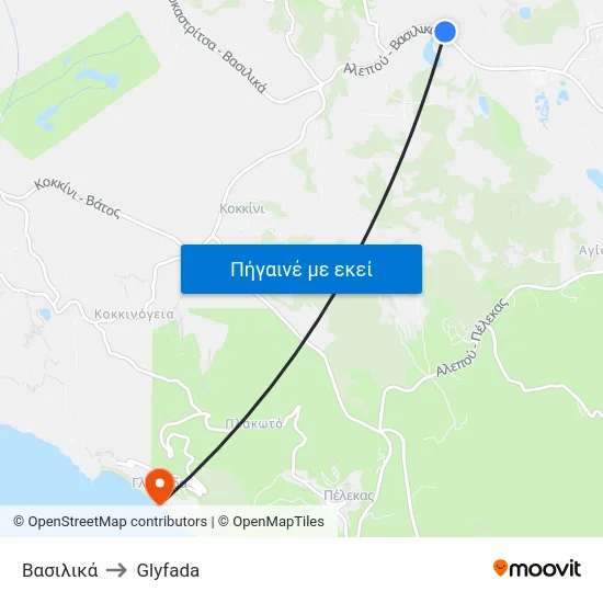 Βασιλικά to Glyfada map