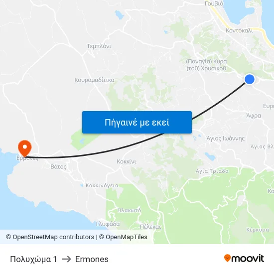 Πολυχώμα 1 to Ermones map