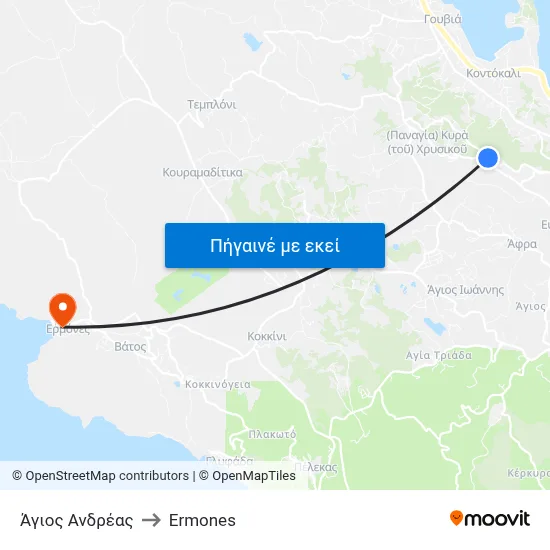 Άγιος Ανδρέας to Ermones map