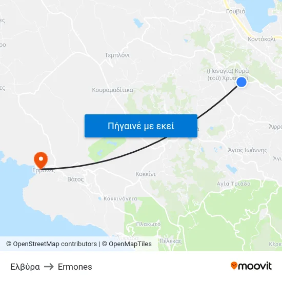 Ελβύρα to Ermones map