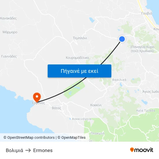 Βολιμιά to Ermones map