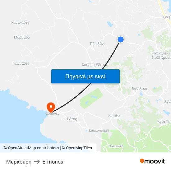 Μερκούρη to Ermones map