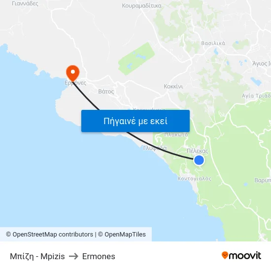 Μπίζη - Mpizis to Ermones map