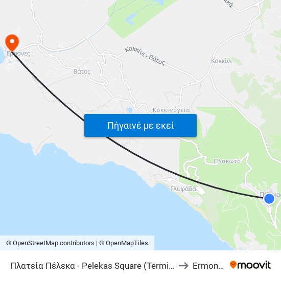 Πλατεία Πέλεκα - Pelekas Square (Terminal) to Ermones map