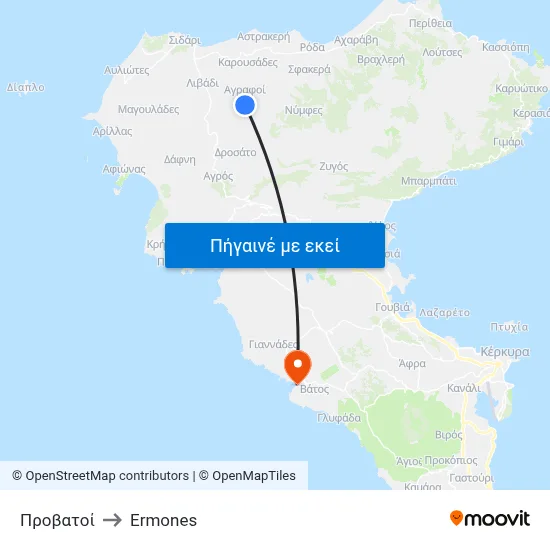 Προβατοί to Ermones map