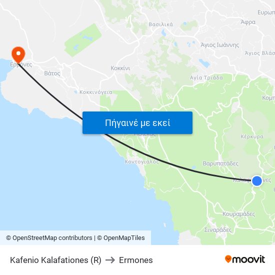 Kafenio Kalafationes (R) to Ermones map