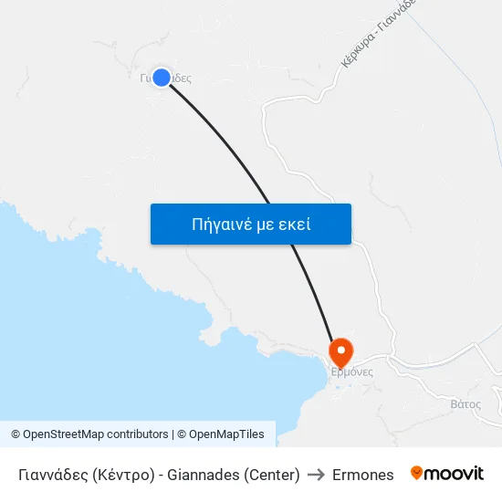 Γιαννάδες (Κέντρο) - Giannades (Center) to Ermones map