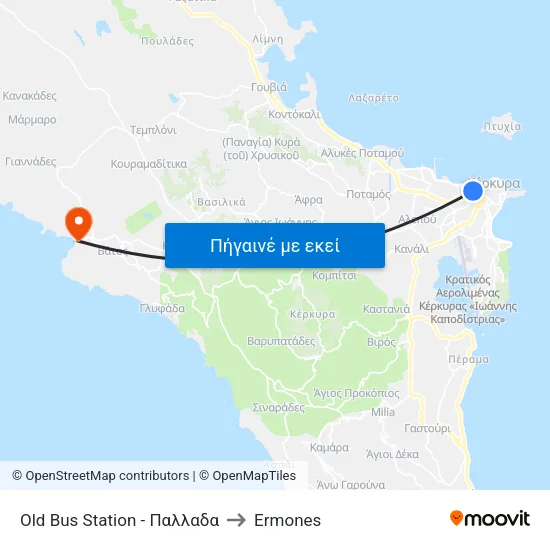 Old Bus Station - Παλλαδα to Ermones map