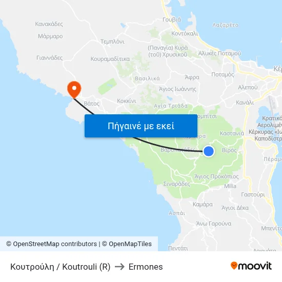 Κουτρούλη / Koutrouli (R) to Ermones map