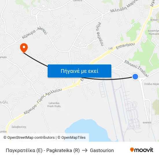 Παγκρατέϊκα (E) - Pagkrateika (R) to Gastourion map