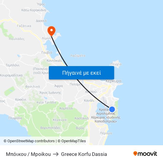 Μπόικου / Mpoikou to Greece Korfu Dassia map