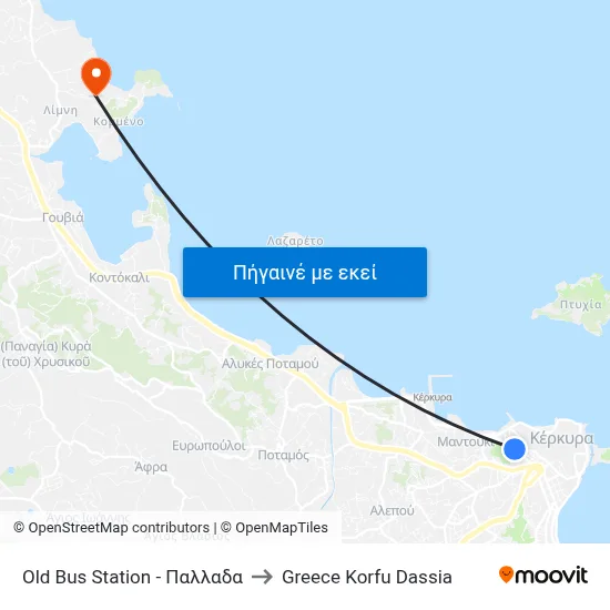 Old Bus Station - Παλλαδα to Greece Korfu Dassia map