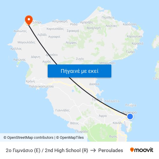 2o Γυμνάσιο (E) / 2nd High School (R) to Peroulades map