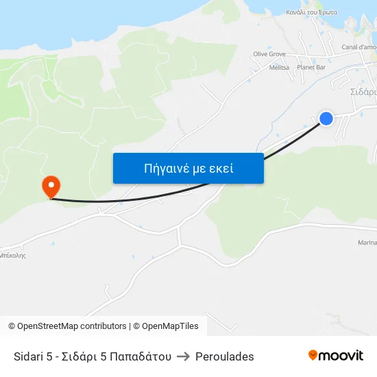 Sidari 5 - Σιδάρι 5 Παπαδάτου to Peroulades map