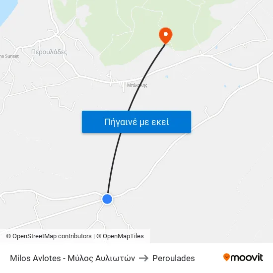 Milos Avlotes - Μύλος Αυλιωτών to Peroulades map