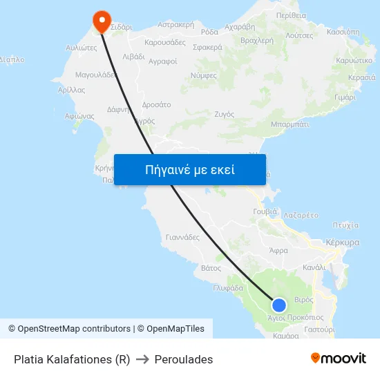 Platia Kalafationes (R) to Peroulades map