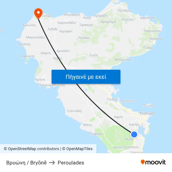 Βρυώνη / Bryōnē to Peroulades map