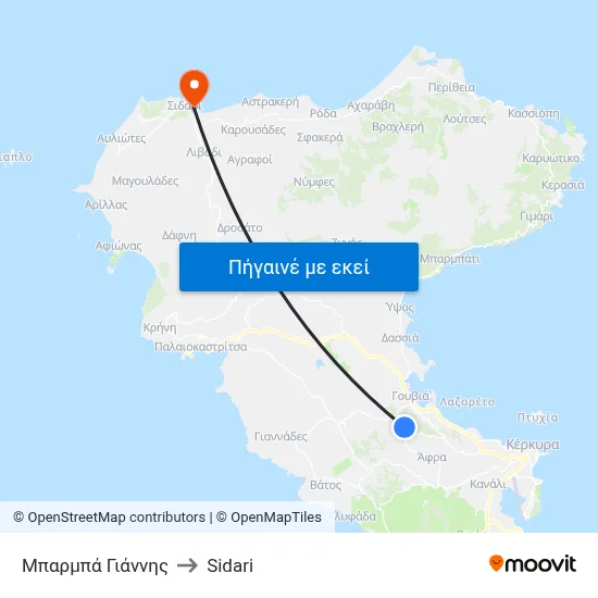 Μπαρμπά Γιάννης to Sidari map
