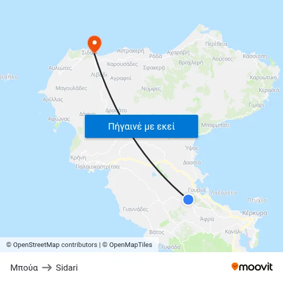 Μπούα to Sidari map