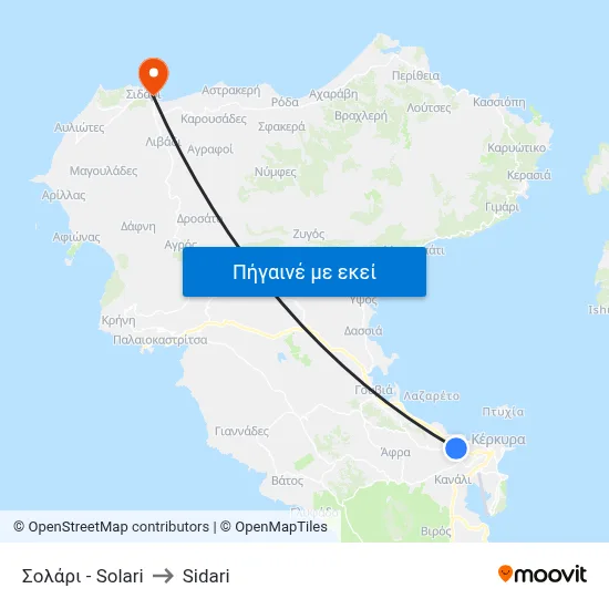 Σολάρι - Solari to Sidari map