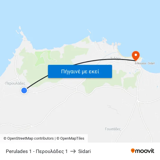 Perulades 1 - Περουλάδες 1 to Sidari map